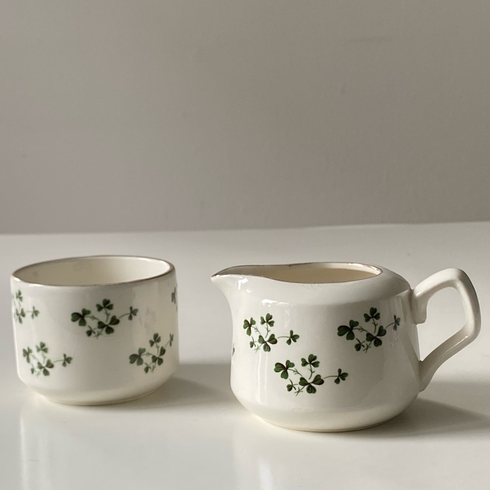 Vintage 1960-1970s Carrigaline Pottery - Irish Shamrock Open Creamer & Sugar Set